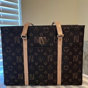 Authentic  Used Diana Valentino Canvas Bag with Leather Strap